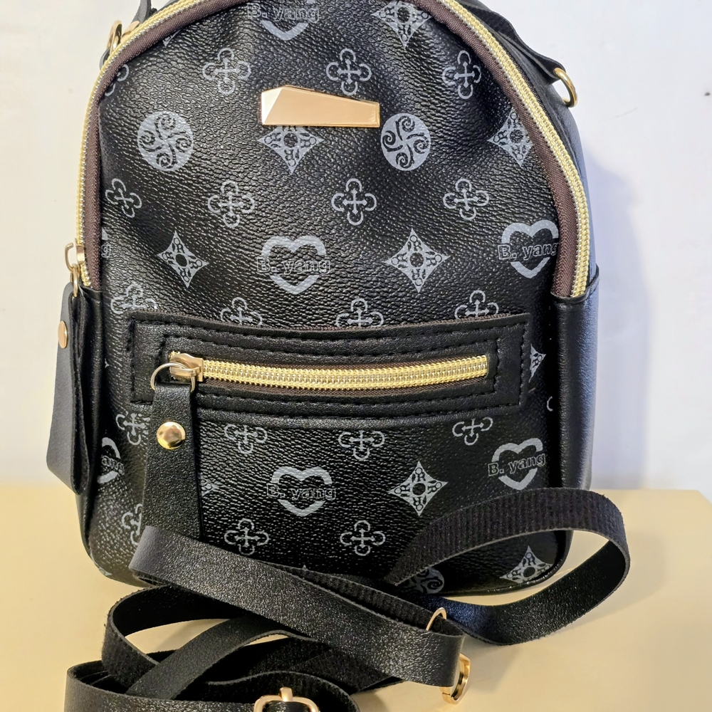 Black Patterned Girls Bag 8x7 In New